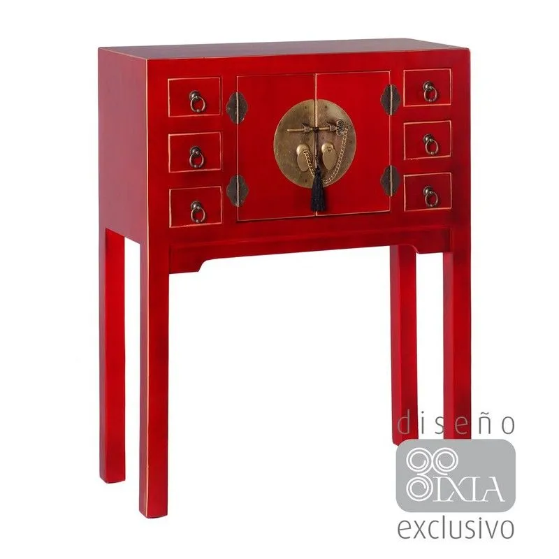 Console bois et métal rouge, 63 x 26 x 80 cm | Est