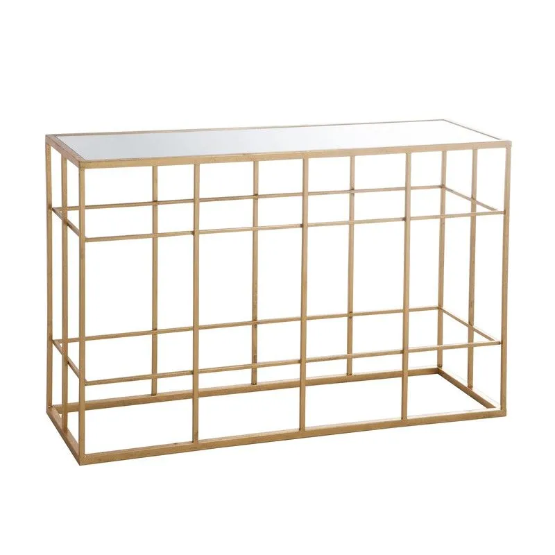 Console en verre doré/miroir et métal, 120x40x78 cm