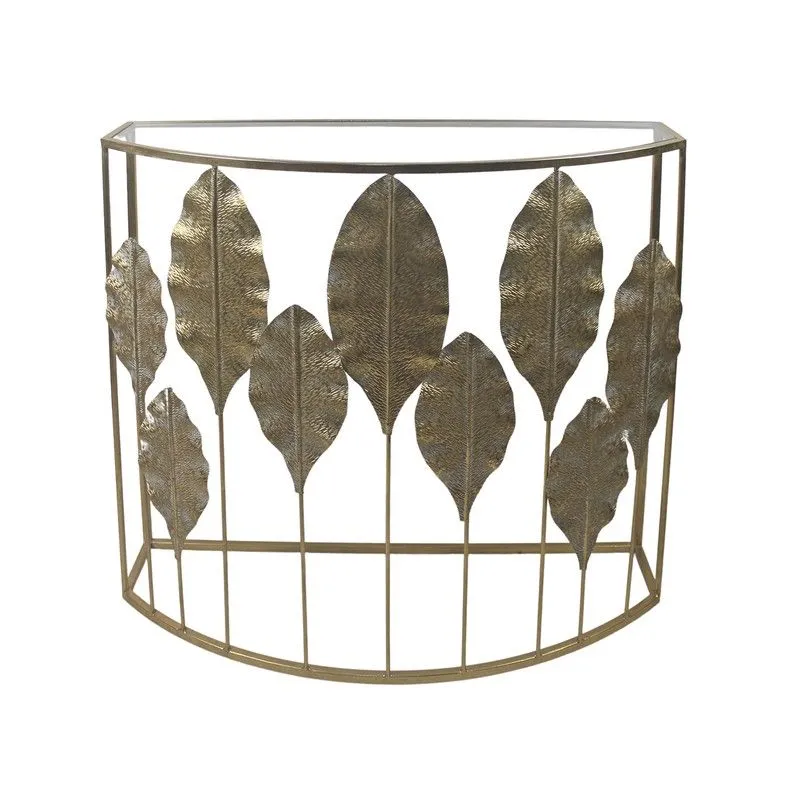 Console Feuilles de Métal et Or/Verre Transparent, 83x30x75 cm