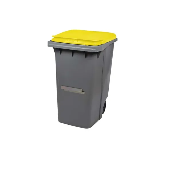 CONTENEUR POUBELLE 2 ROUES 340 Litres GRIS JAUNE AVEC BARRE