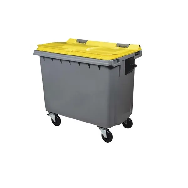 CONTENEUR POUBELLE 660 Litres GRIS JAUNE 4 ROUES SANS BARRE