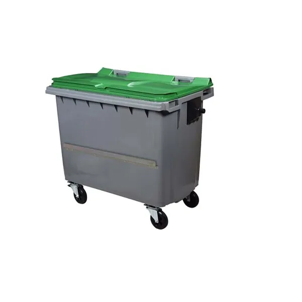 CONTENEUR POUBELLE 4 ROUES 660 Litres GRIS VERT AVEC BARRE