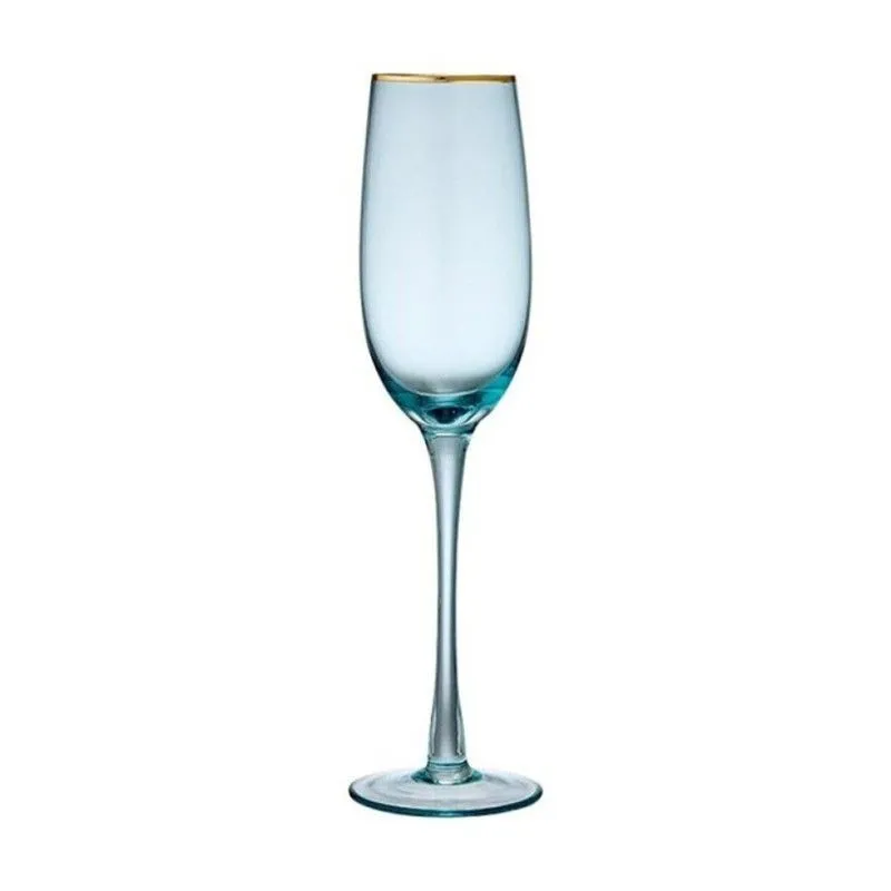 Verre à champagne en cristal bleu et or, 7 x 7 x 25 cm | Chloé Aqua