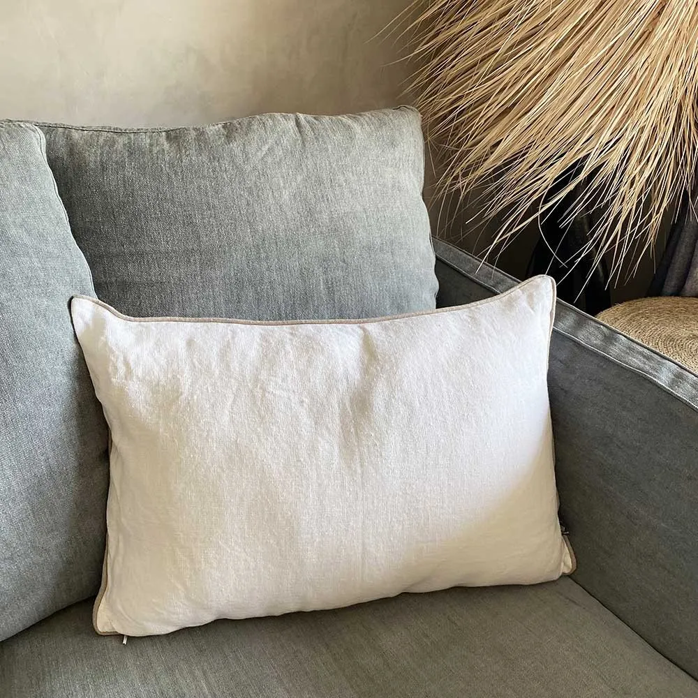 Coussin 1 face lin blanc et 1 face coton blanc 40*60cm