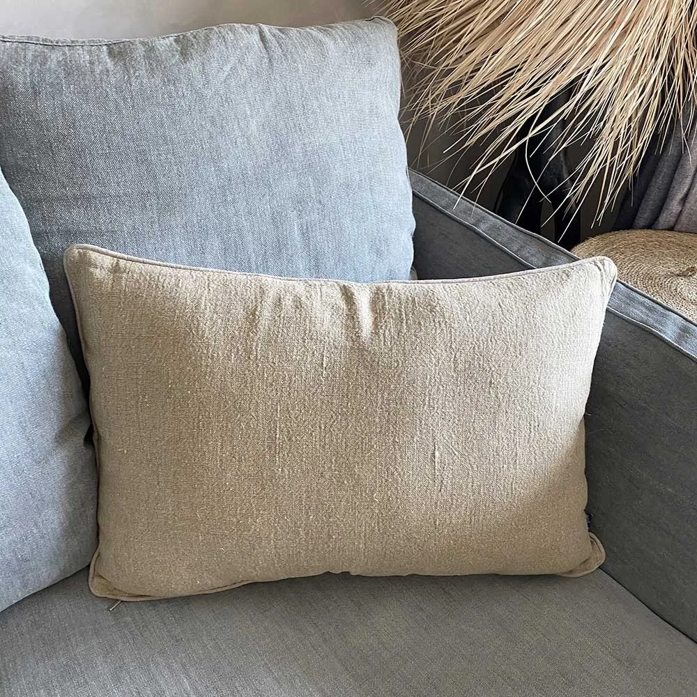 Coussin 1 face lin naturel et 1 face coton blanc 40*60cm