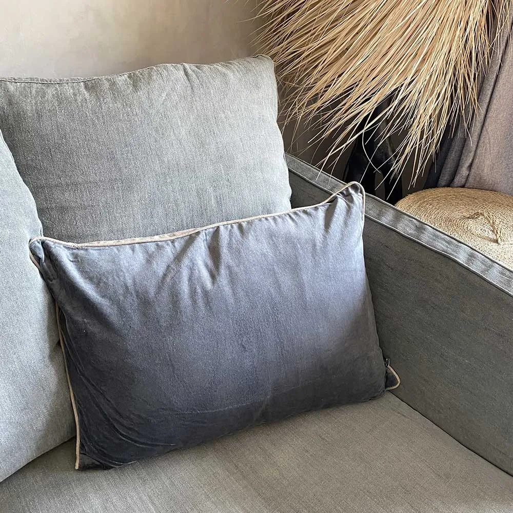 Coussin 1 face velours anthracite et 1 face coton naturel 40*60cm