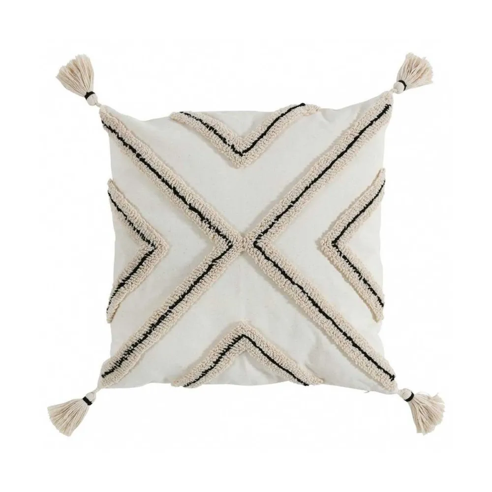 Coussin 45 x 45 cm Logi écru avec pompons et garnissage