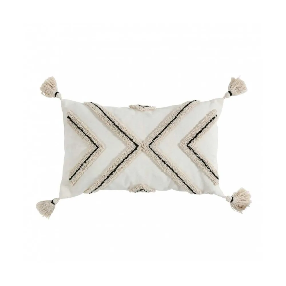 Coussin rectangulaire 50 x 30 cm Logi écru avec pompons et garnissage