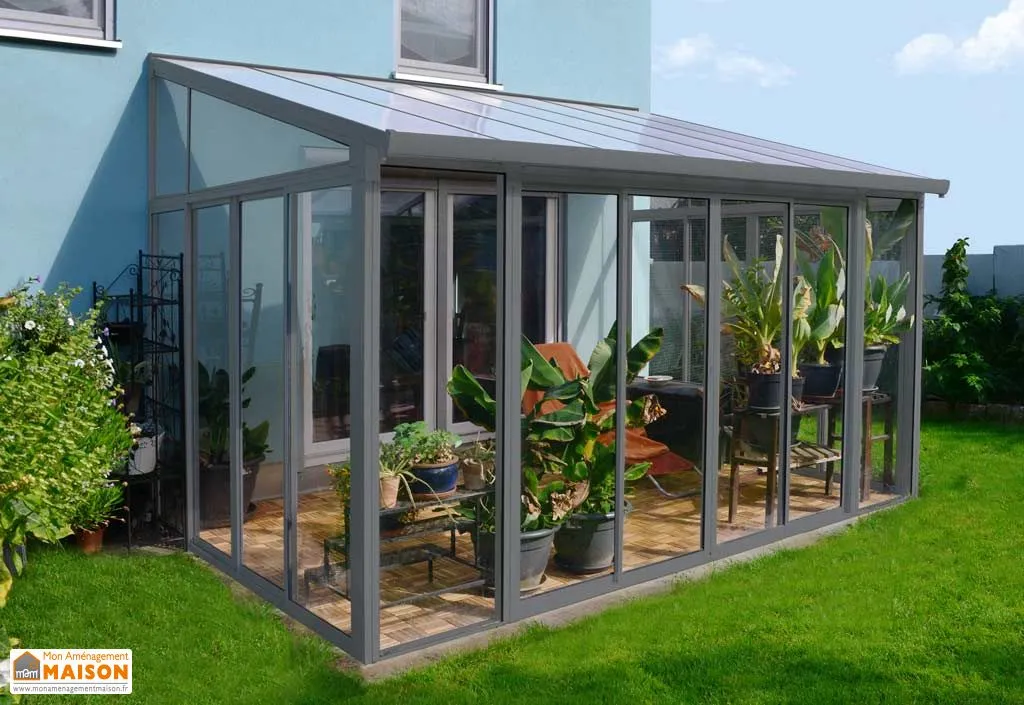Véranda en aluminium et polycarbonate Sanremo grise - 4,25 x 2,77 m