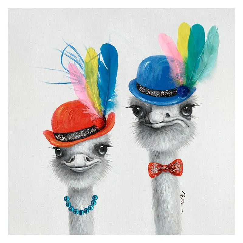Boîte à autruche avec chapeau et plumes (60 x 60 cm) | Série Animaux