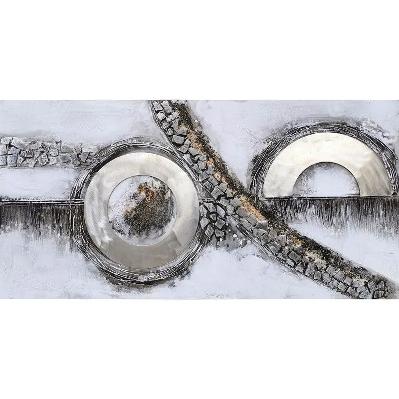 Tableau décoratif 3D Courbes à l'huile Gris/Argent, 120x3,5x60 cm | Résumé