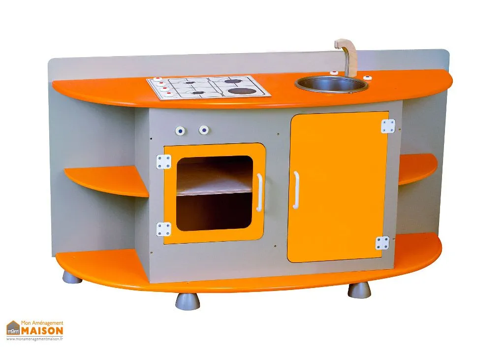 Cuisine en Bois pour Enfant Orange et Grise 60 x 119 cm