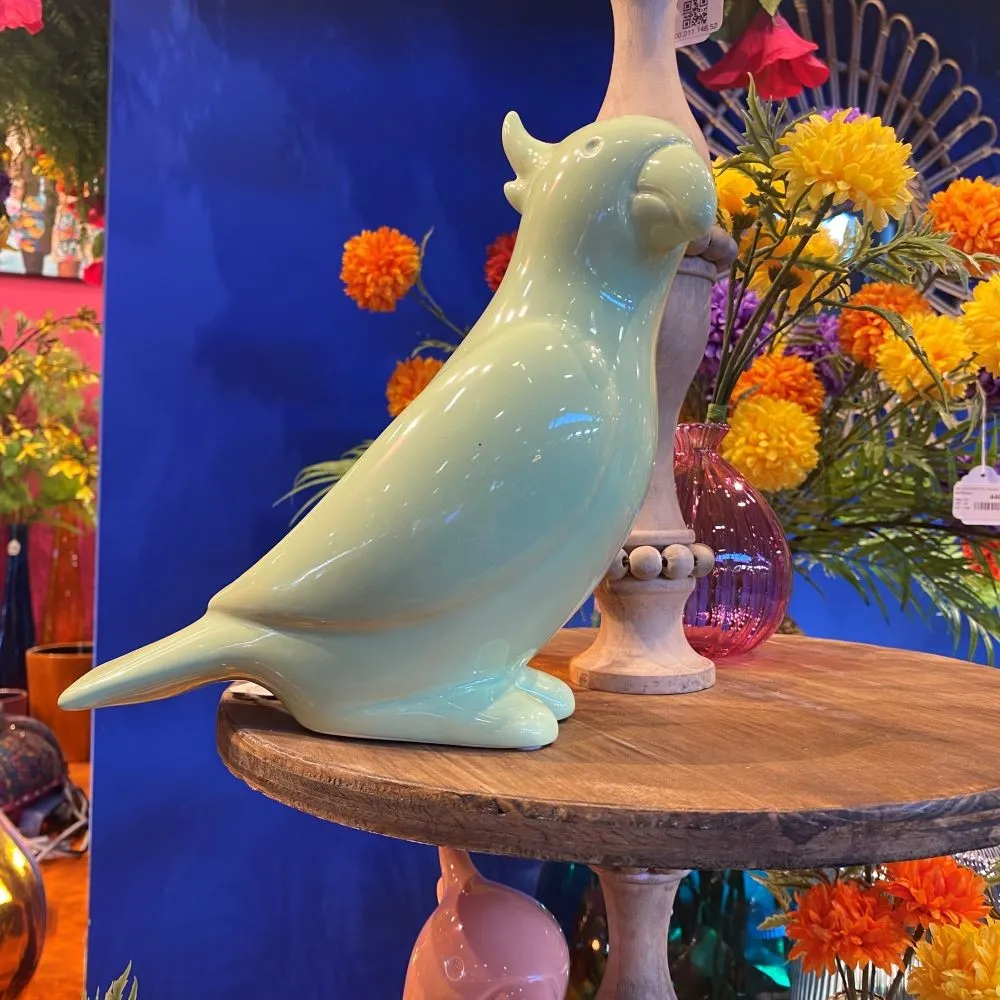 Décoration à poser Cacatoès en céramique vert clair