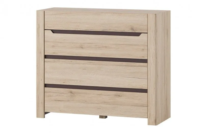 Commode, avec 4 tiroirs Desjo 11 Chêne San Remo, l110xA42xH93 cm