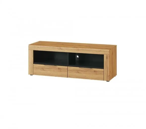 Commode TV avec 2 tiroirs Small Kama 24 Chêne / Noir, l119xA40xH44 cm