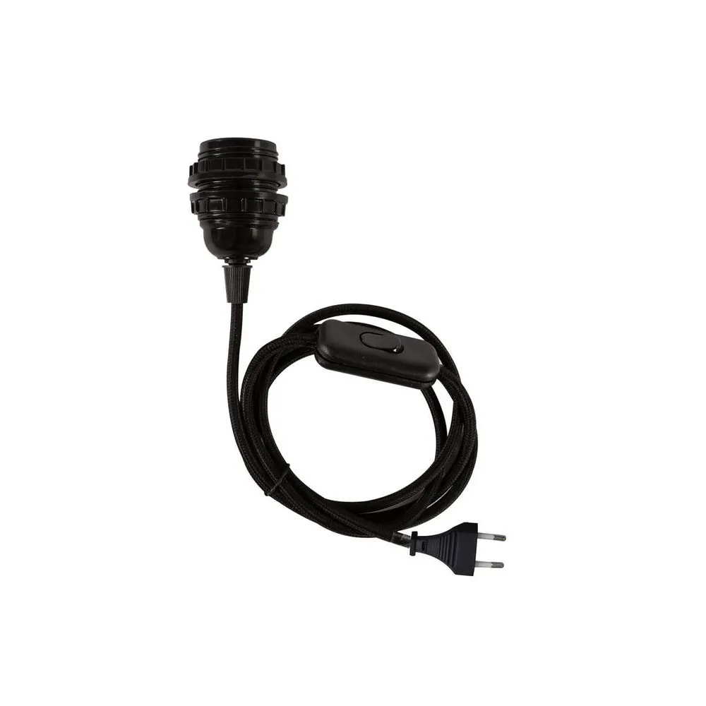 Douille E27 noire avec interrupteur et cordon + Prise de courant