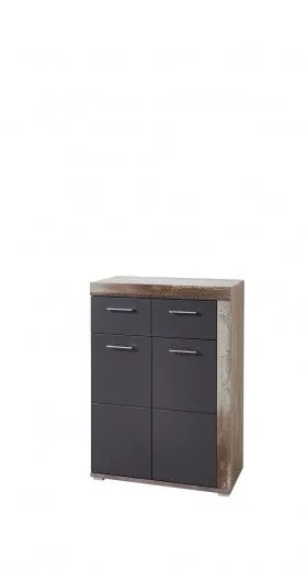 Meuble en bois aggloméré et MDF, avec 1 tiroir et 2 portes Krone Graphite / Natur, l77xA38xH107 cm
