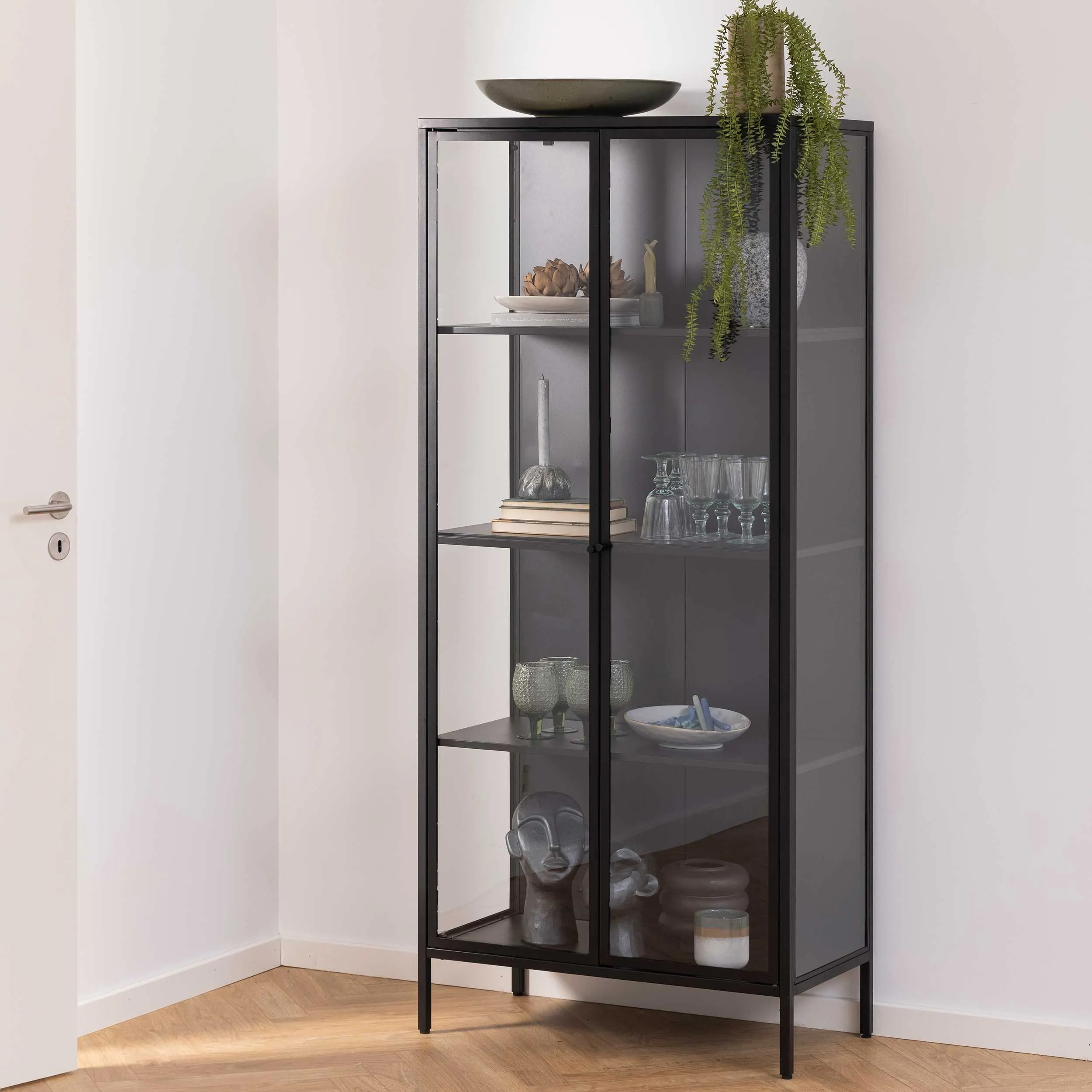 Vitrine Nebas 80cm, 2 portes & 3 étagères - noir