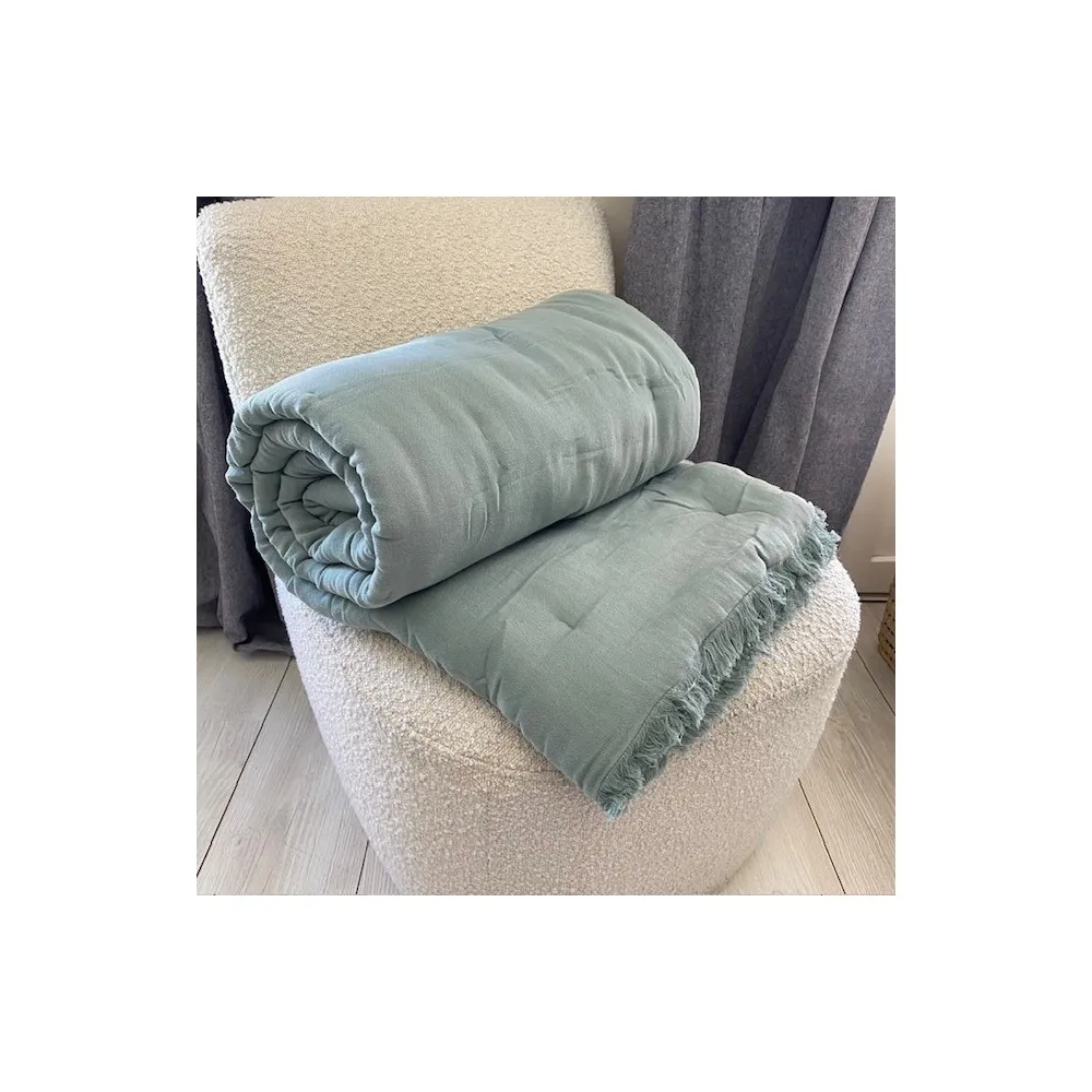 Edredon 100% gaze de coton / coton coloris bleu gris garni 80 x 200 cm