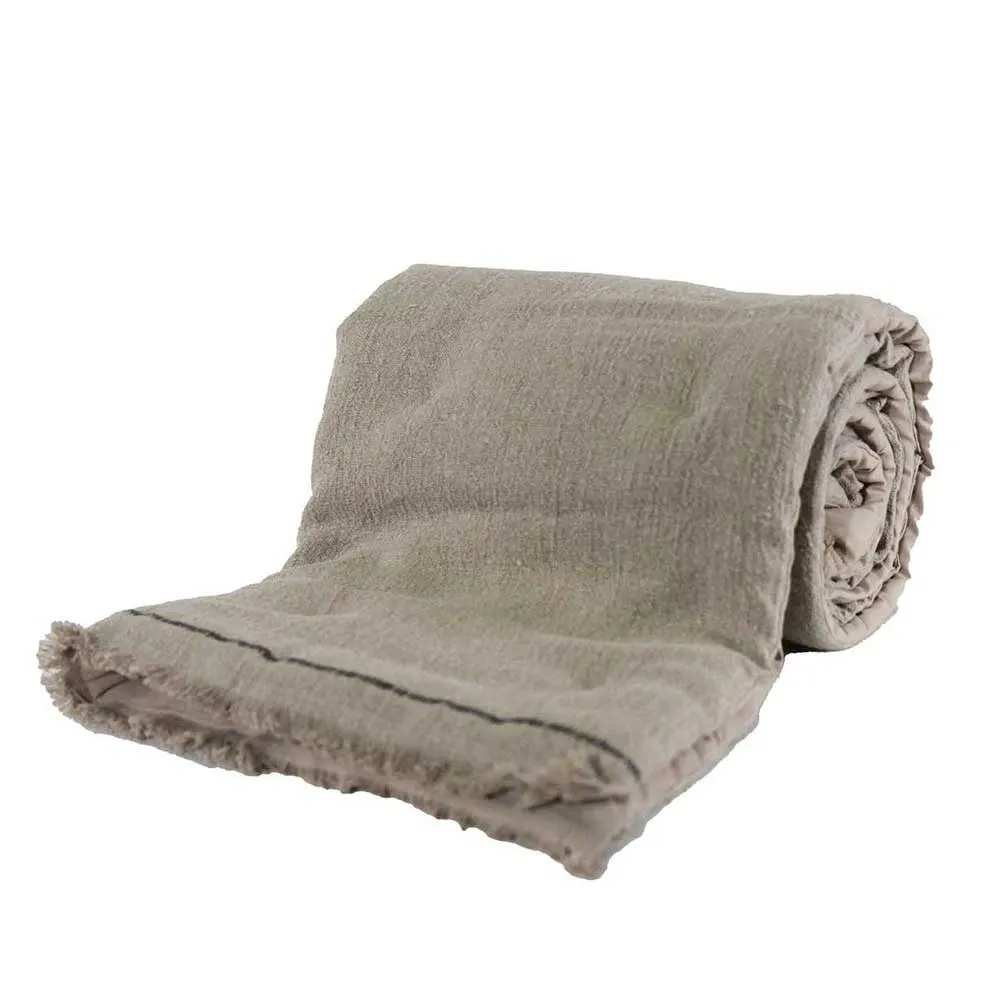 Edredon 2 faces lin lavé naturel et coton naturel garni 80 x 200 cm