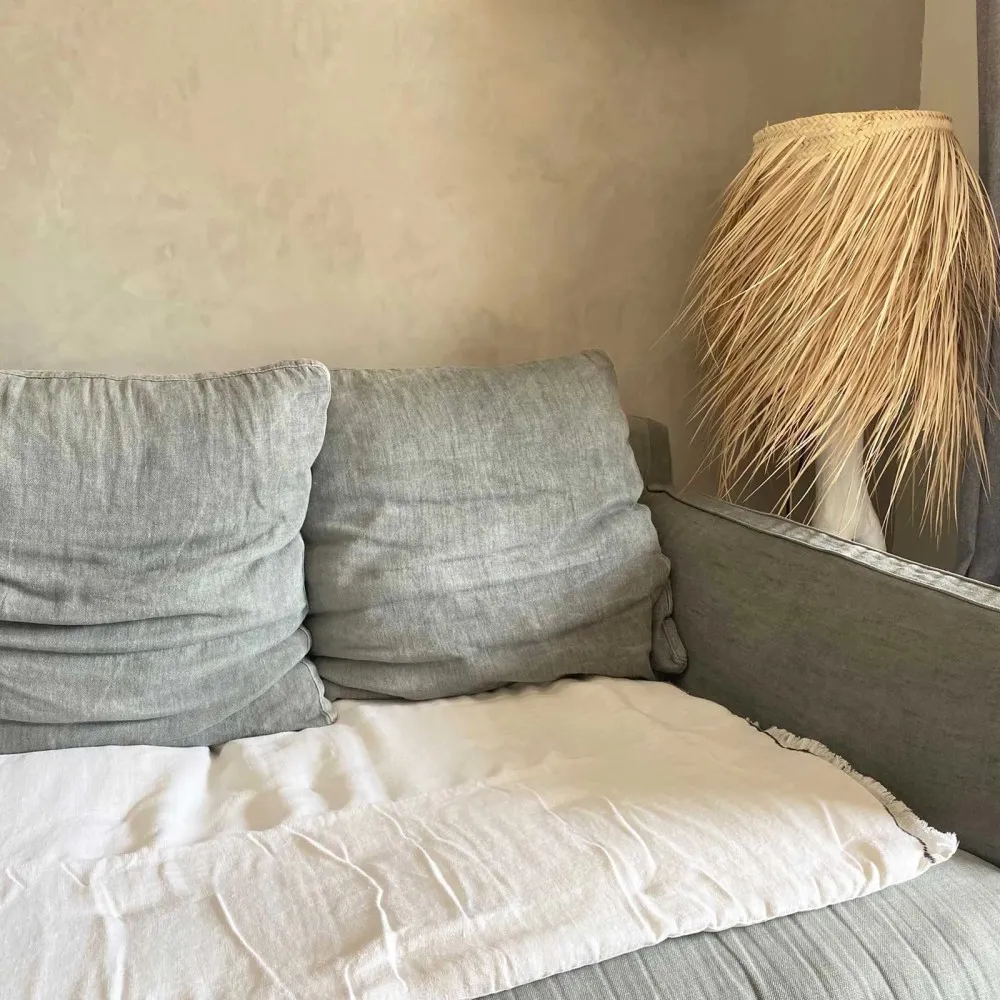 Edredon 2 faces lin lavé blanc et coton blanc garni 75 x 200 cm