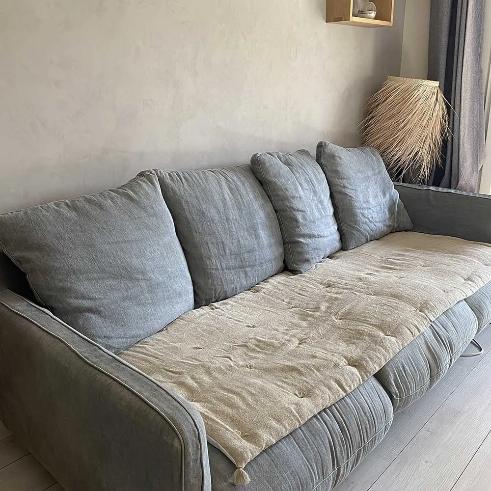 Edredon 2 faces lin naturel et coton blanc garni 75 x 200 cm