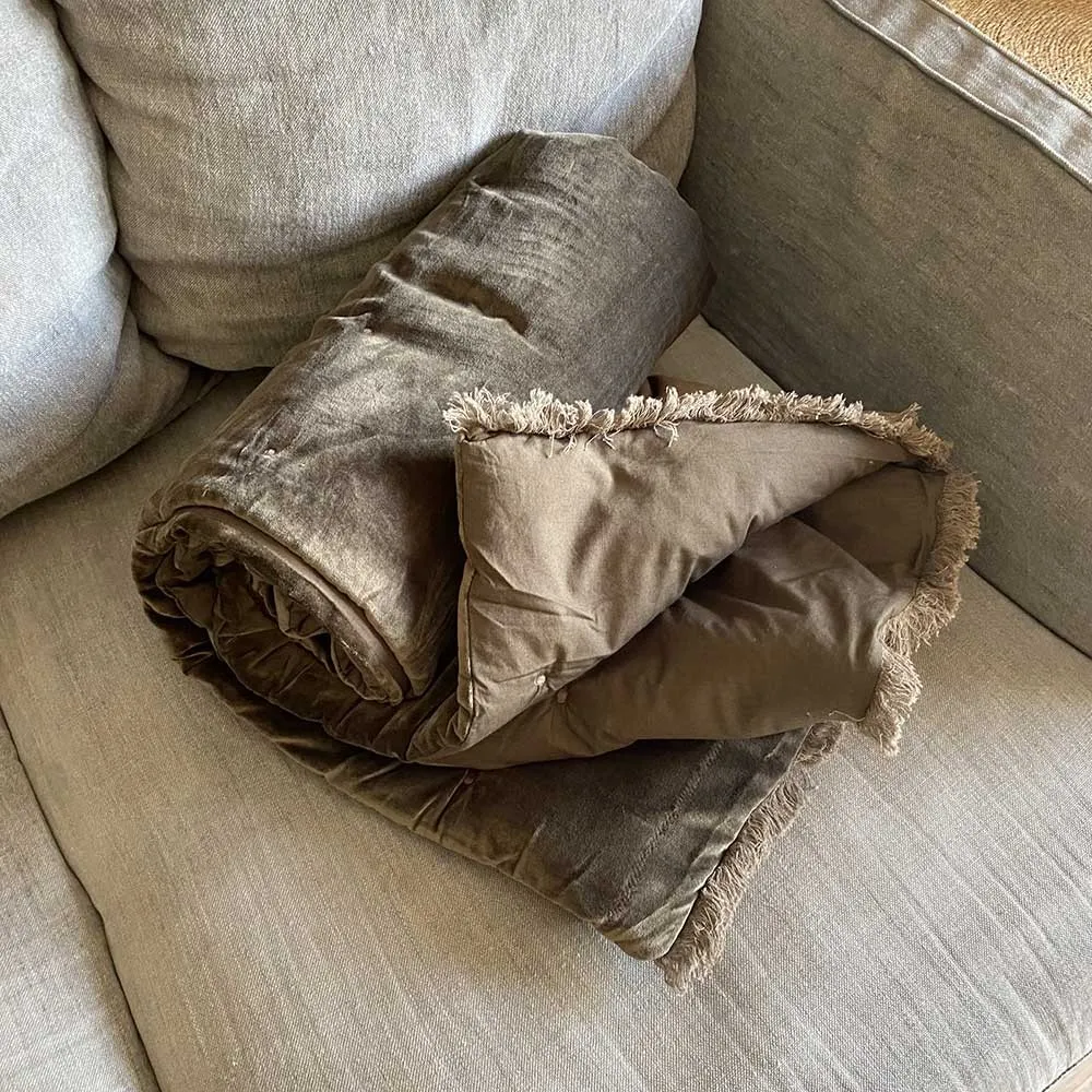 Edredon 2 faces velours et coton anthracite garni 80 x 200 cm