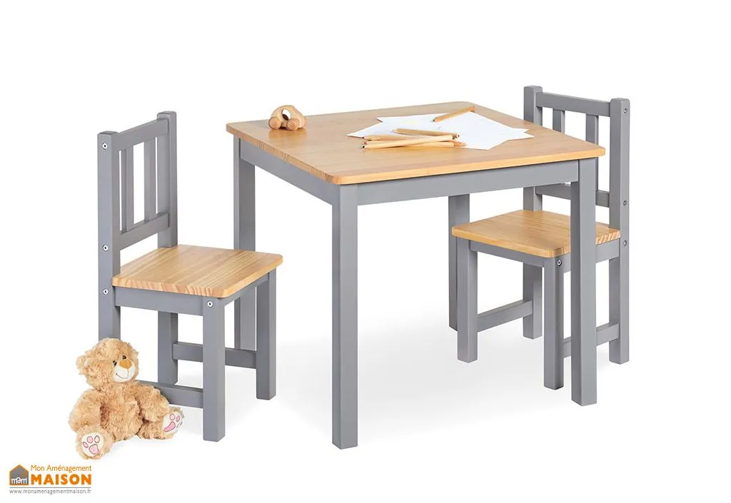 Ensemble Table et Chaises Fenna pour Enfants Bois Gris 57 x 57 cm