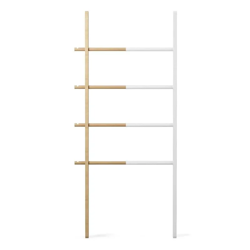 Echelle extensible avec crochets blanc et bois naturel 41-67x152,4 cm