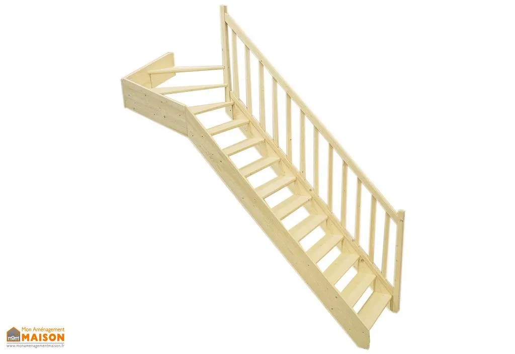 Escalier Quart Tournant Haut en Sapin (Sans contremarche)