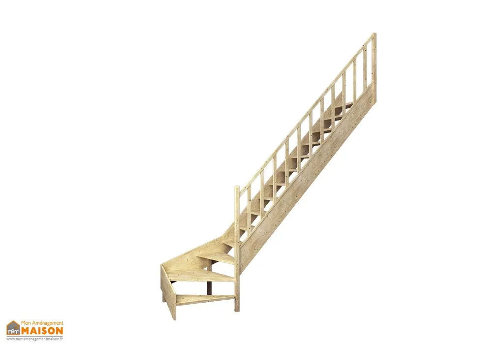 Escalier Quart Tournant Bas en Sapin (Sans contremarche)
