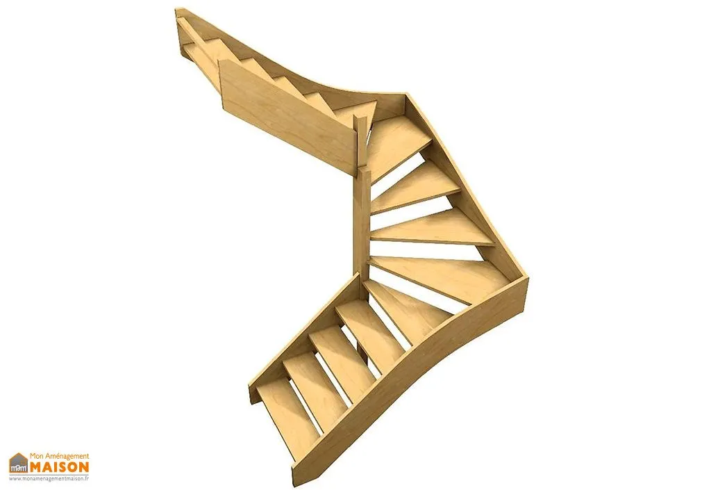 Escalier Double Quart Tournant en Bois 288 cm Oléa