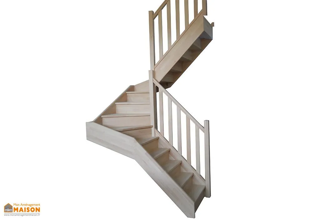 Escalier double quart tournant en hêtre - sans rampe