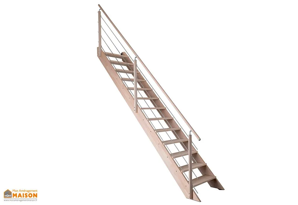 Escalier Droit en Bois de Hêtre 290 cm + Rampe Inox Novah
