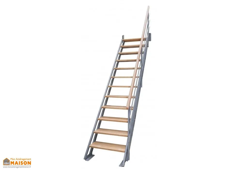 Escalier Droit en Bois et Métal Réglable 2,16 - 2,73 m + Rampe Nevada