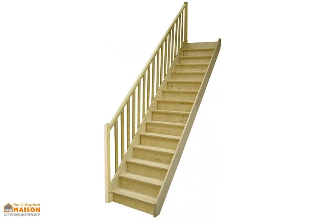 Escalier Droit Entaillé en Sapin avec Contremarches et Rampe 2,85 m
