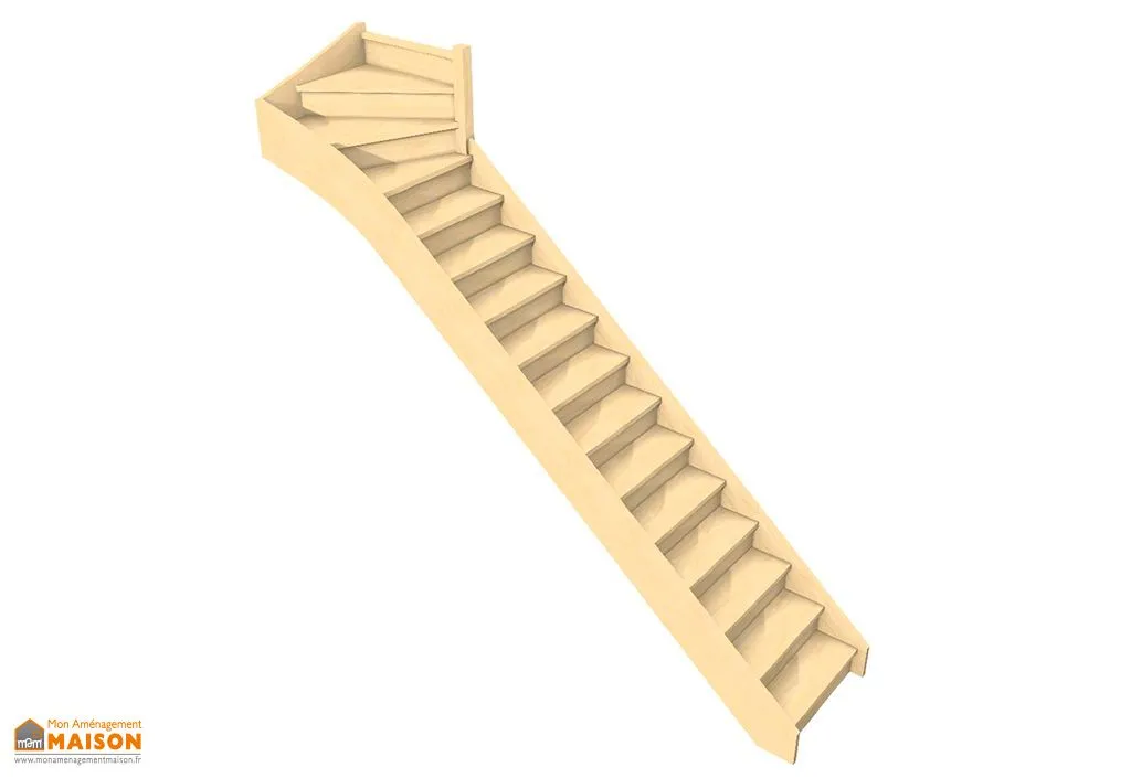 Escalier Quart Tournant Haut Bois 288cm Oléa + Contremarches