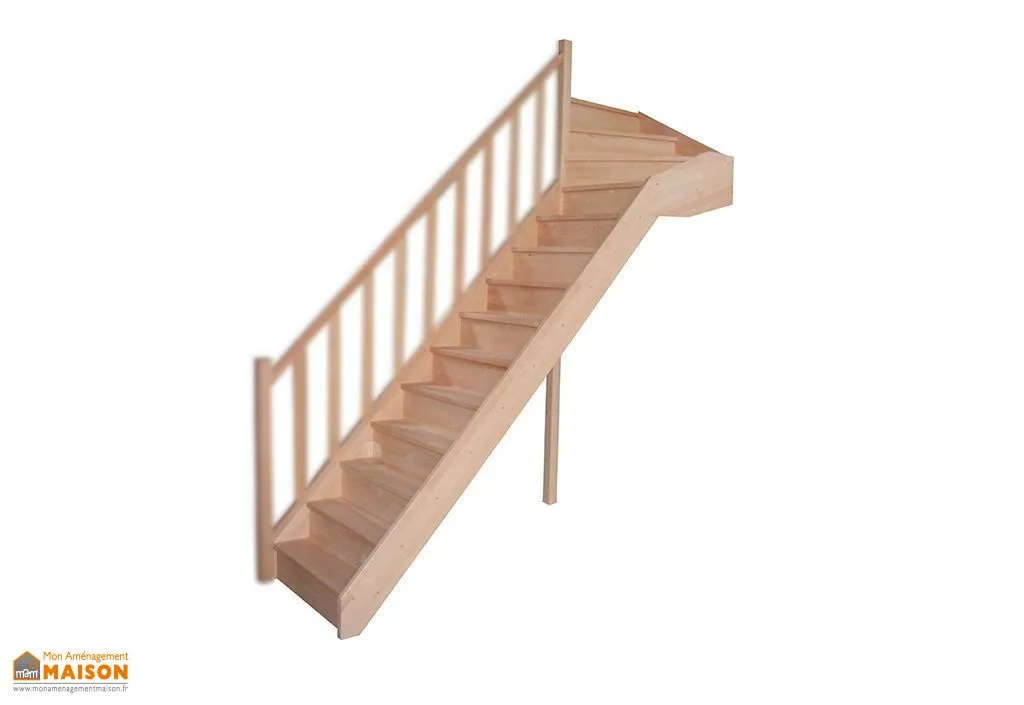 Escalier quart tournant haut en bois de hêtre 80 cm