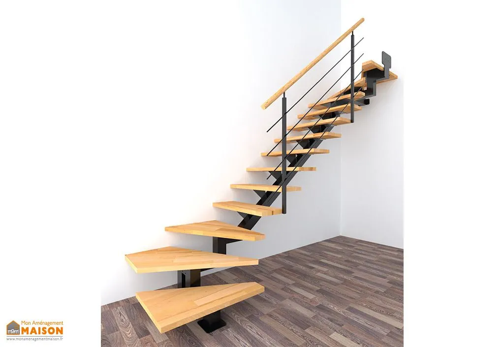 Escalier Quart Tournant Bas Limon Central Métal et Bois 280 cm Montana