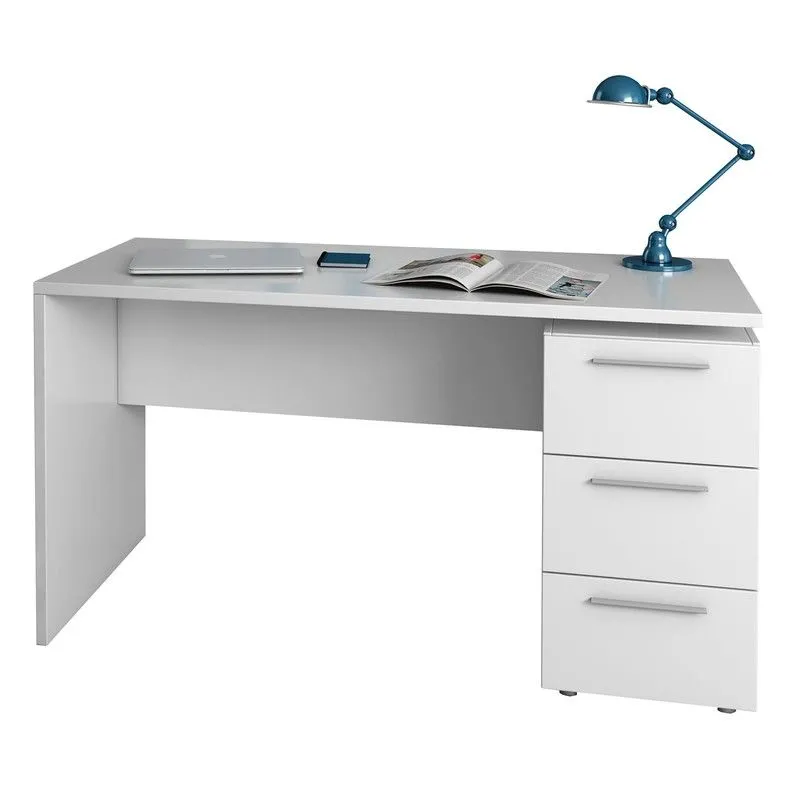 Bureau avec 3 tiroirs en blanc, 138 x 60 x 74 cm