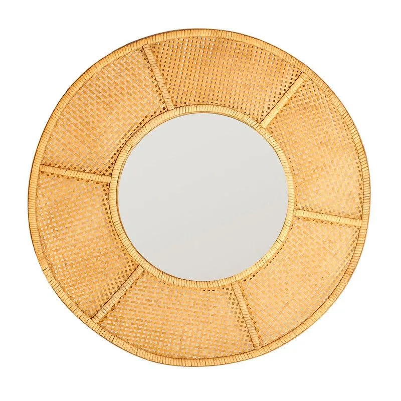 Miroir en bambou et miroir naturel, 80 x 3 x 80 cm | Naturel