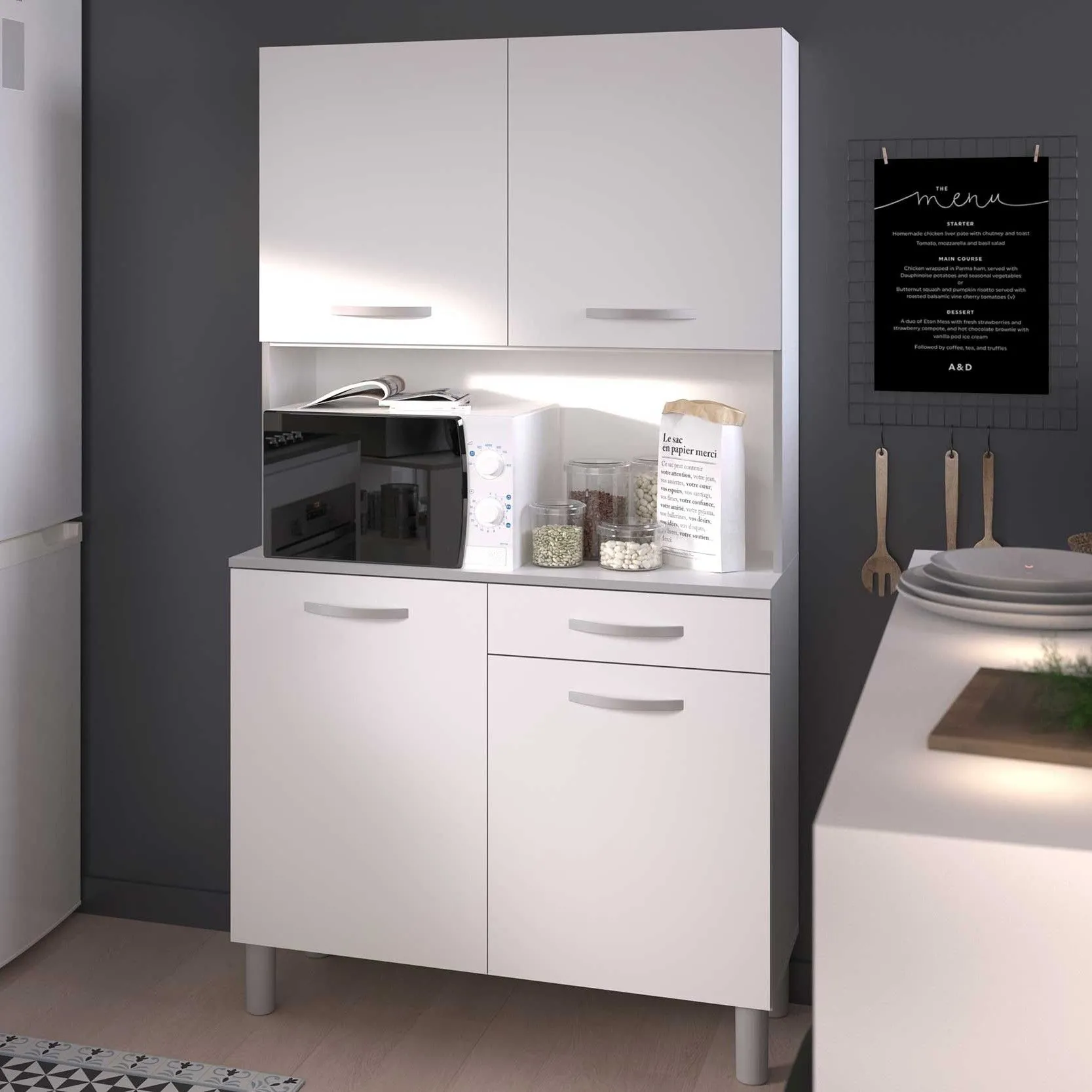 Vaisselier Easy 101cm, 4 portes & 1 tiroir - blanc