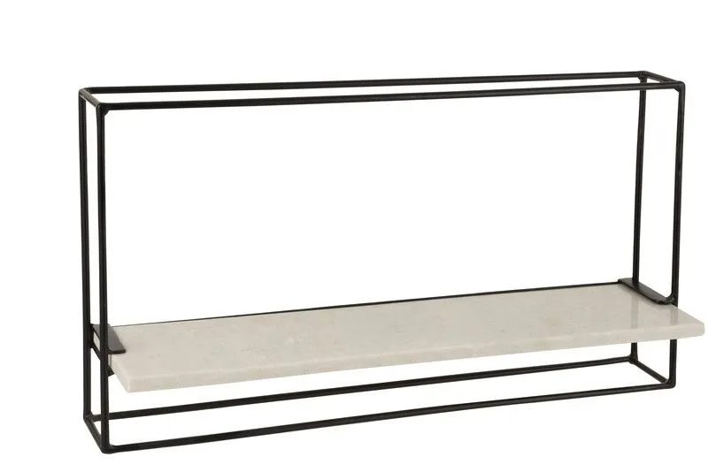 Étagère L MURAL en Marbre Noir/Blanc et Fer, 15,5x65x35 cm