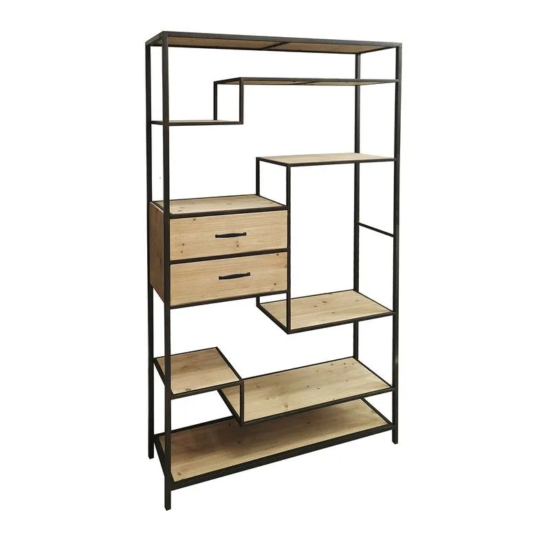 Étagère Adler en métal et noir/bois naturel, 100x30x180 cm