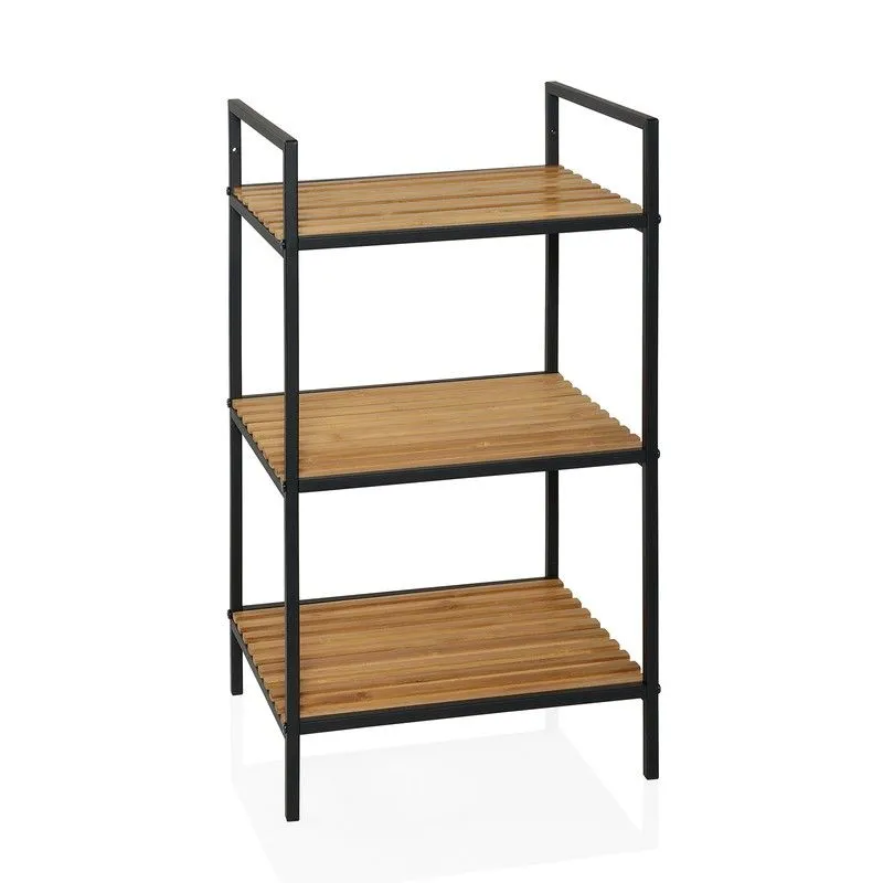 Étagère en bambou naturel et métal noir, 39 x 32,5 x 70 cm | Bambou