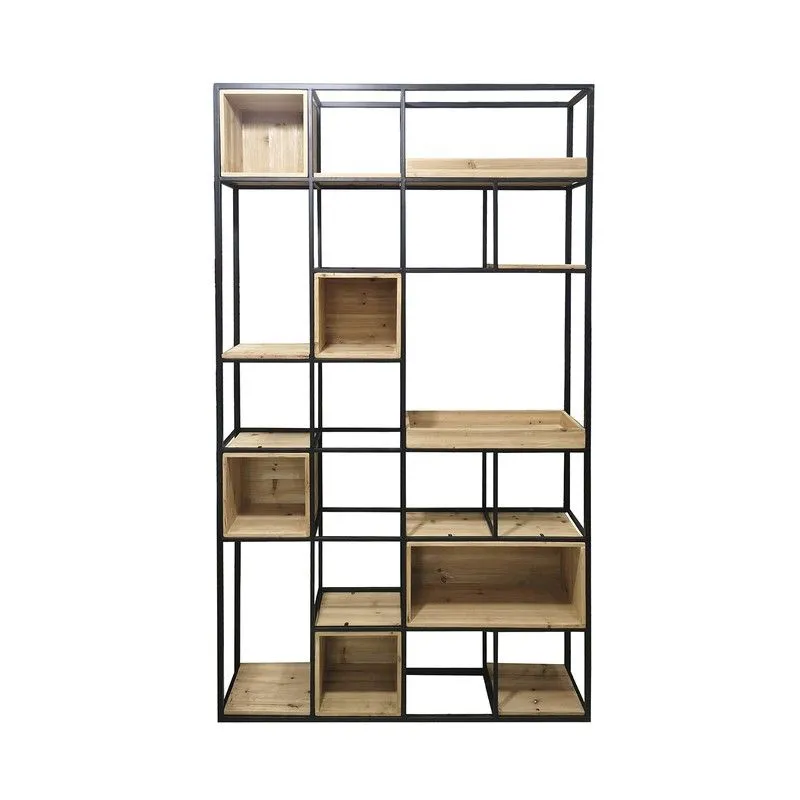 Étagère Gert en métal et noir/bois naturel, 120x25x210 cm