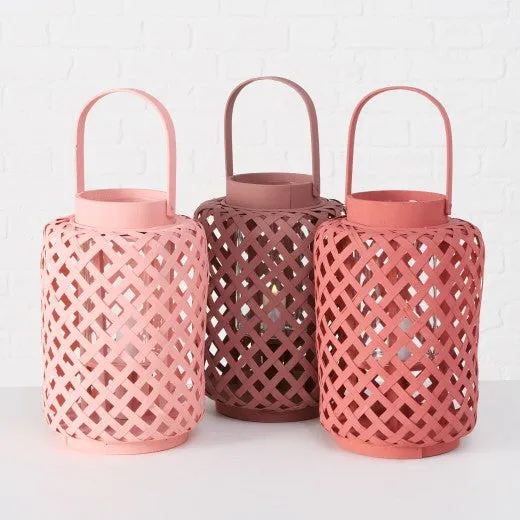 Lanterne décorative en bambou Colonnes roses, Modèles assortis, Ø20xH30 cm