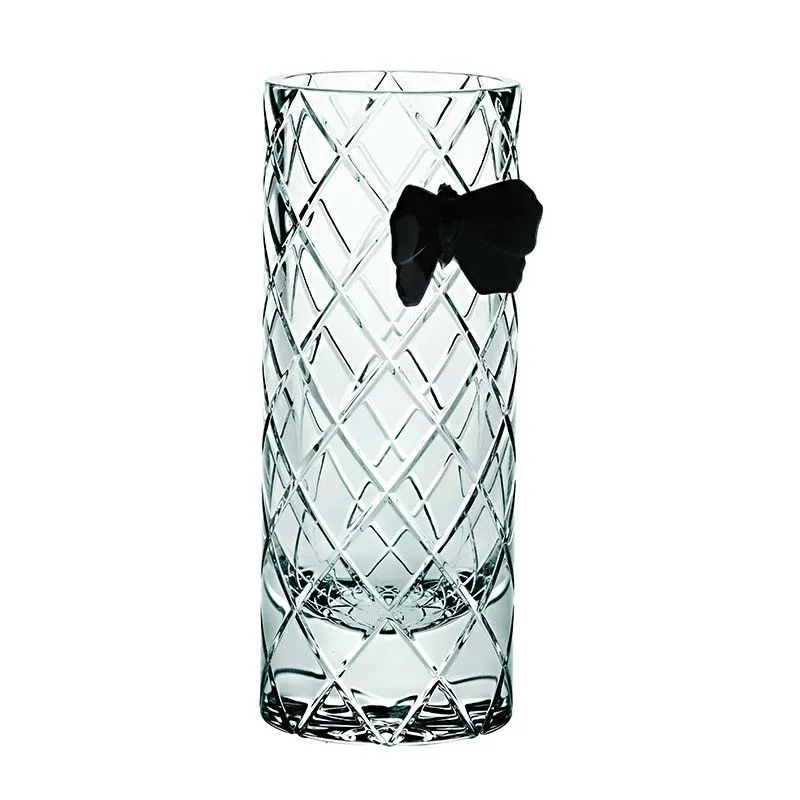 Vase en cristal et verre transparent et noir, Ø 8 x 20 cm | Papillon Noir