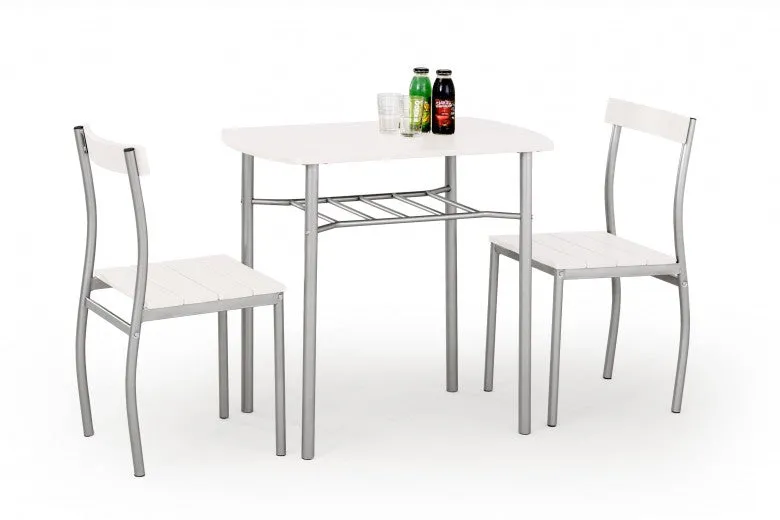 Ensemble table MDF et métal + 2 chaises Lance Blanc, L82xl50xH75 cm
