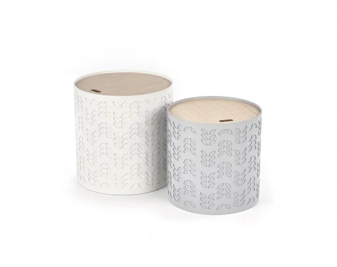 Set de 2 tables basses en MDF et bois Blanc Blanc / Gris, Ø39xH40 / Ø35xH35 cm